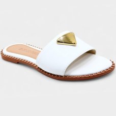 Rasteira Cia do Porto Estilo Dourado Feminina - Branco Rasteira Cia do Porto Estilo Dourado Feminina - Branco