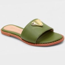 Rasteira Cia do Porto Estilo Dourado Feminina - Verde Oliva Rasteira Cia do Porto Estilo Dourado Feminina - Verde Oliva