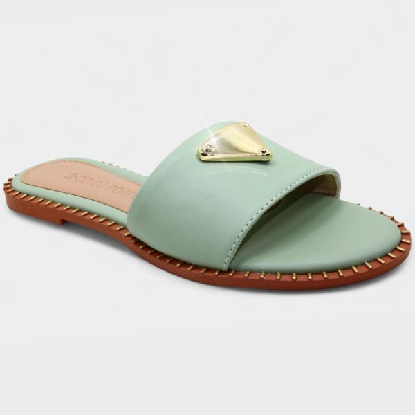 Rasteira Cia do Porto Estilo Dourado Feminina - Verde Claro