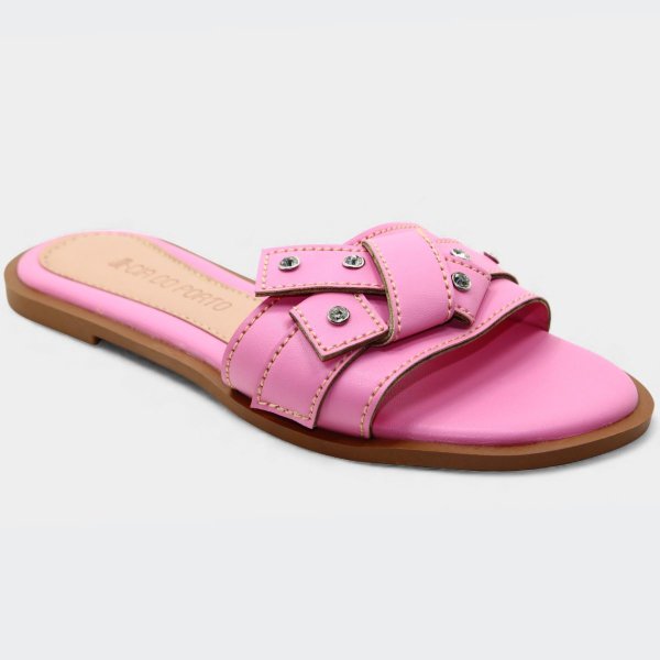 Rasteira Cia do Porto Nó Strass Feminina - Rosa