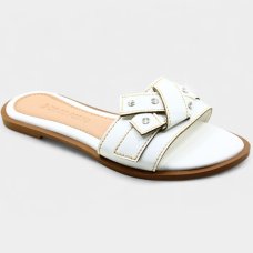 Rasteira Cia do Porto Nó Strass Feminina - Branco Rasteira Cia do Porto Nó Strass Feminina - Branco