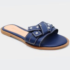 Rasteira Cia do Porto Nó Strass Feminina - Marinho Rasteira Cia do Porto Nó Strass Feminina - Marinho