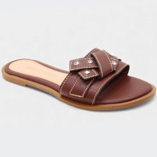 Rasteira Cia do Porto Nó Strass Feminina - Marrom Escuro Rasteira Cia do Porto Nó Strass Feminina - Marrom Escuro