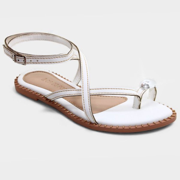 Rasteira Cia do Porto Amarração Detalhes Feminina - Branco