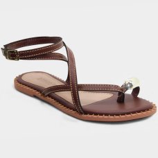 Rasteira Cia do Porto Amarração Detalhes Feminina - Marrom Escuro Rasteira Cia do Porto Amarração Detalhes Feminina - Marrom Escuro