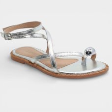 Rasteira Cia do Porto Amarração Detalhes Feminina - Prata