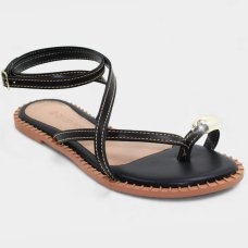 Rasteira Cia do Porto Amarração Detalhes Feminina - Preto Rasteira Cia do Porto Amarração Detalhes Feminina - Preto