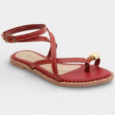 Rasteira Cia do Porto Amarração Detalhes Feminina - Vermelho