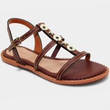 Rasteira Cia do Porto Apliques Feminina - Marrom Escuro Rasteira Cia do Porto Apliques Feminina - Marrom Escuro