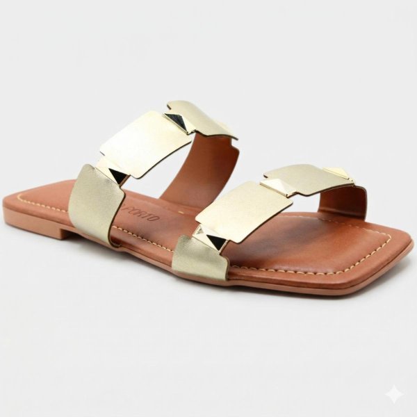 Rasteira Cia do Porto Spikes Fosco Feminina - Dourado