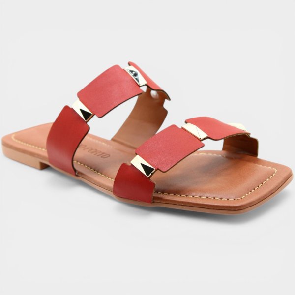 Rasteira Cia do Porto Spikes Fosco Feminina - Vermelho