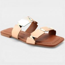 Rasteira Cia do Porto Spikes Metalizada Feminina - Bronze
