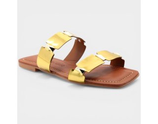 Rasteira Cia do Porto Spikes Metalizada Feminina - Dourado Rasteira Cia do Porto Spikes Metalizada Feminina - Dourado