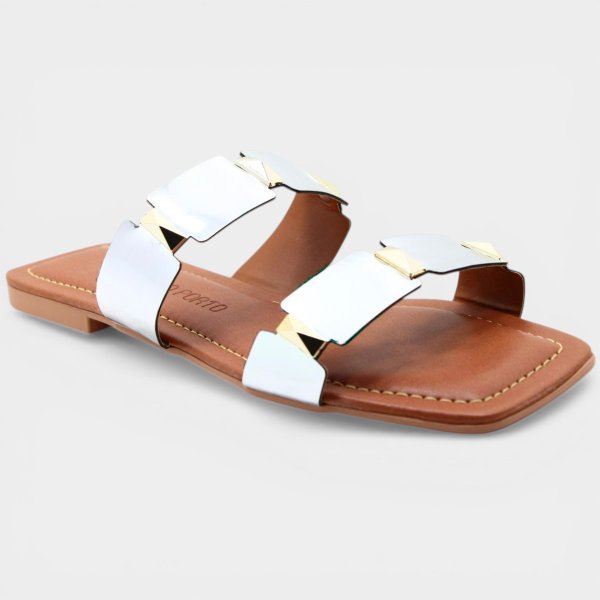 Rasteira Cia do Porto Spikes Metalizada Feminina - Prata