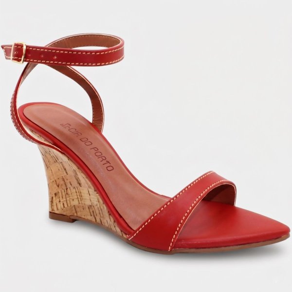 Sandália Anabela Cia do Porto Bico Fino Feminina - Vermelho