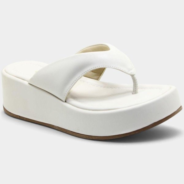 Tamanco Anabela Cia do Porto Tira Acolchoada Feminino - Off White