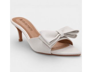 Tamanco Cia do Porto Elegance Salto Fino Laço Feminino - Branco Tamanco Cia do Porto Elegance Salto Fino Laço Feminino - Branco