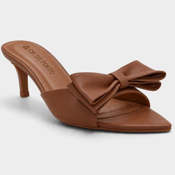 Tamanco Cia do Porto Elegance Salto Fino Laço Feminino - Marrom