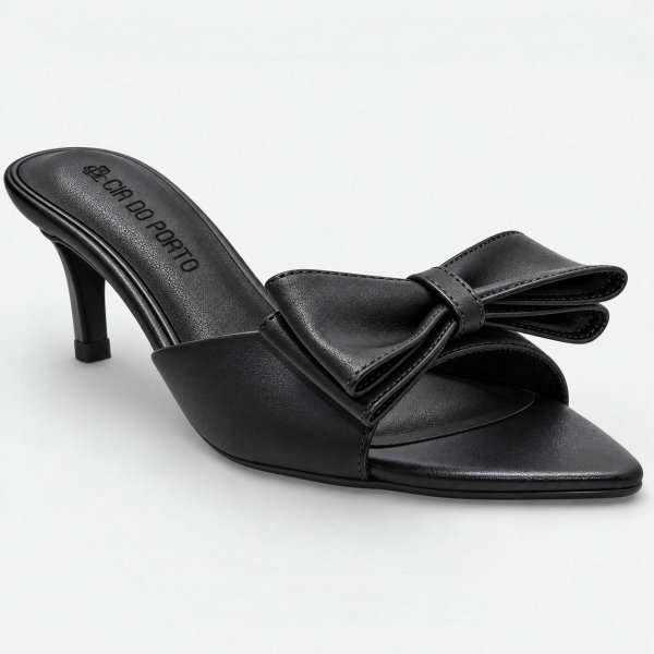 Tamanco Cia do Porto Elegance Salto Fino Laço Feminino - Preto
