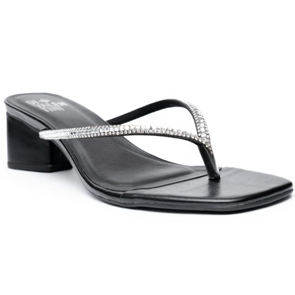 Tamanco Di Valentini Sara Salto Baixo Tiras Strass Feminino - Preto