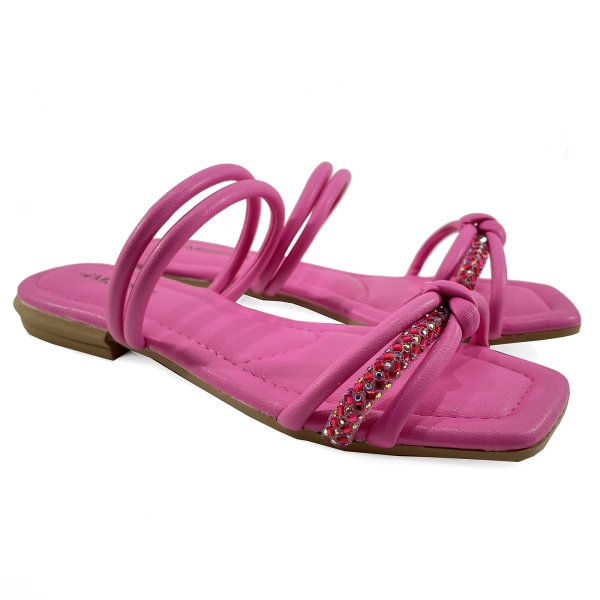 Rasteira Mississipi Tiras Strass Nó Feminina - Rosa