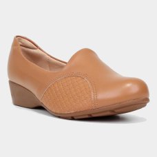 Scarpin Couro Modare Salto Baixo Anabela Joanete - Caramelo