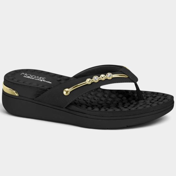 Tamanco de Dedo Modare Apliques Metal - Preto
