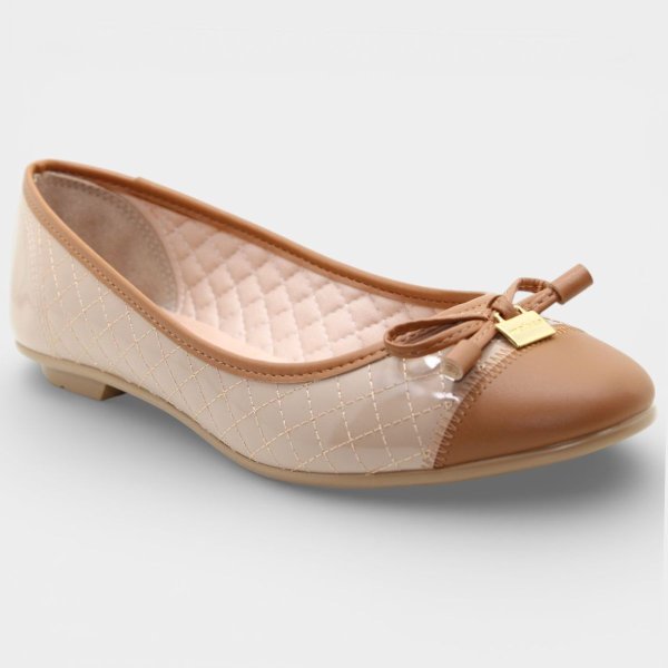 Sapatilha Moleca Bico Redondo Matelassê Feminina - Bege e Marrom