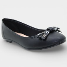 Sapatilha Moleca Bico Redondo Laço Ilhós Feminina - Preto