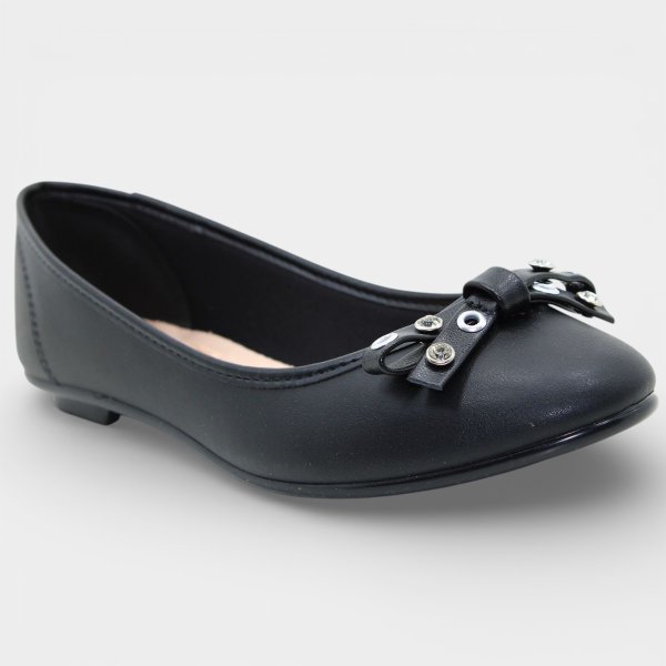 Sapatilha Moleca Bico Redondo Laço Ilhós Feminina - Preto