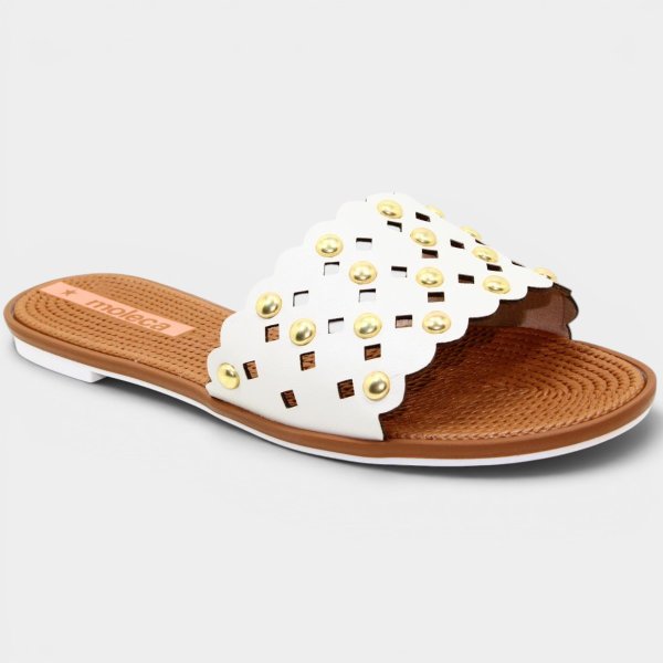 Rasteira Moleca Apliques Metálicos - Branco