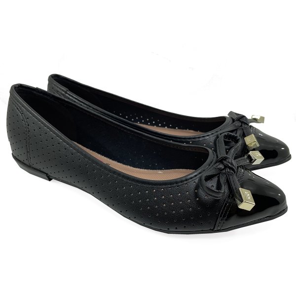 Sapatilha Moleca Laço Bico Fino Microperfuros - Preto