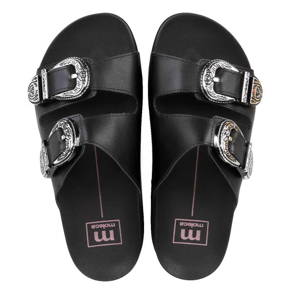 Rasteira Moleca Metal Fivelas - Preto