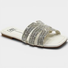Rasteira Moleca Tiras Strass Ana Castela Feminina - Off White