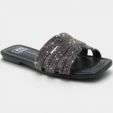 Rasteira Moleca Tiras Strass Ana Castela Feminina - Preto