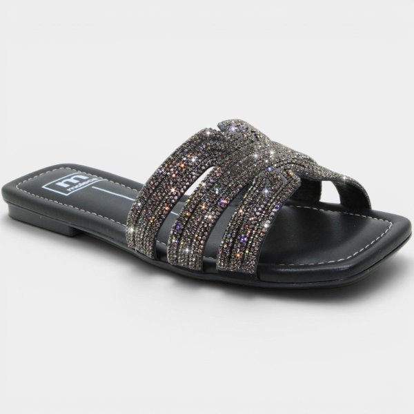 Rasteira Moleca Tiras Strass Ana Castela Feminina - Preto