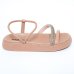 Rasteira Moleca Flatform Tiras Com Strass Feminina - Nude