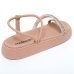 Rasteira Moleca Flatform Tiras Com Strass Feminina - Nude