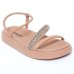 Rasteira Moleca Flatform Tiras Com Strass Feminina - Nude