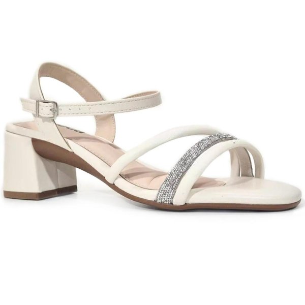 Sandália Moleca Tira Strass Salto Bloco Feminina - Off White