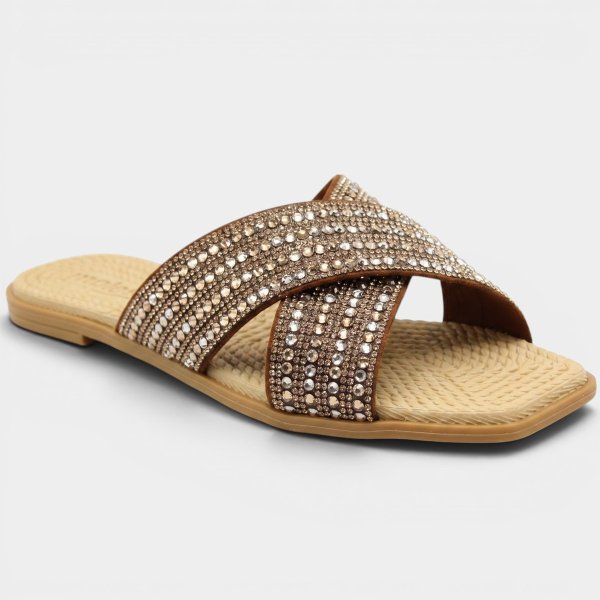 Rasteira Moleca Tira Strass Casual Feminina - Marrom