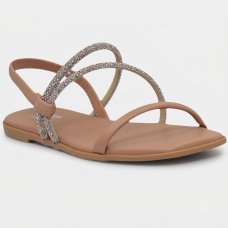 Rasteira Moleca Tira Strass Ana Castela Feminina - Bege
