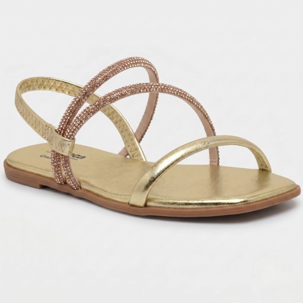 Rasteira Moleca Tira Strass Ana Castela Feminina - Dourado