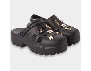 Babuche Moleca Salto Tratorado Pin Feminina - Preto