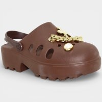 Babuche Moleca Salto Tratorado Pingente Feminina - Marrom Escuro