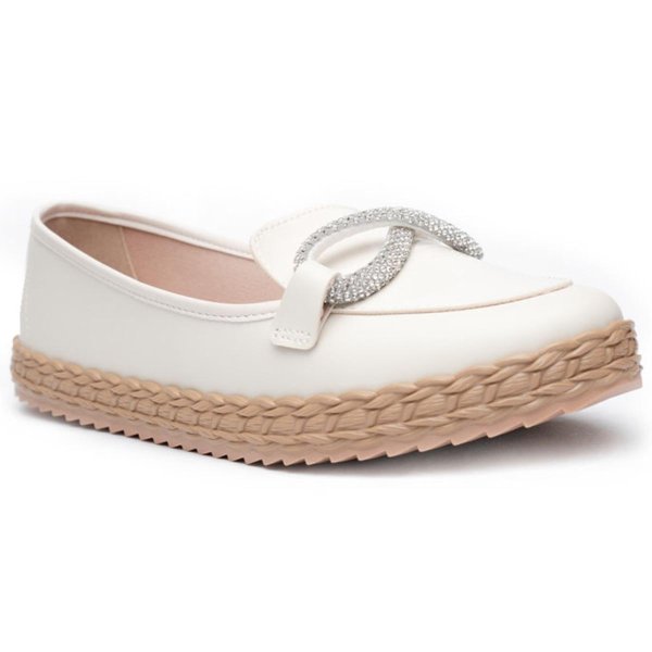 Slip On Moleca Casual Strass Feminino - Off White