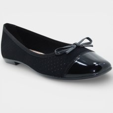 Sapatilha Moleca Bico Quadrado Microperfuros Laço Feminina - Preto