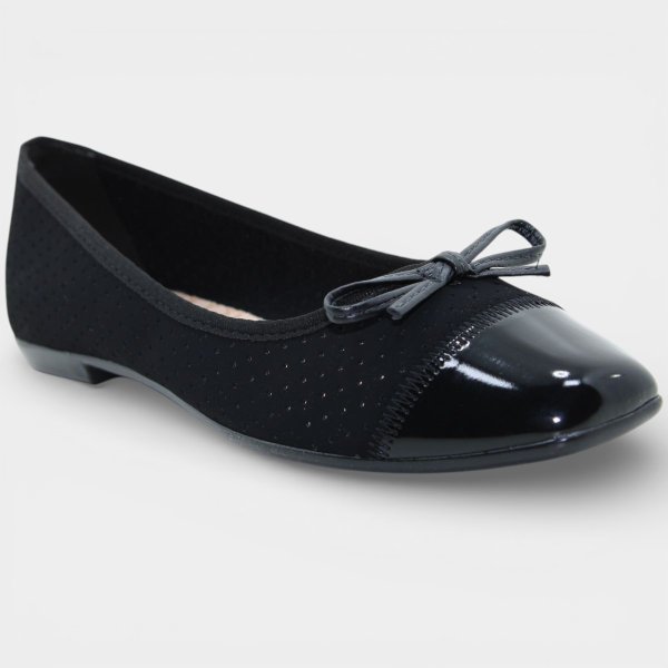 Sapatilha Moleca Bico Quadrado Microperfuros Laço Feminina - Preto