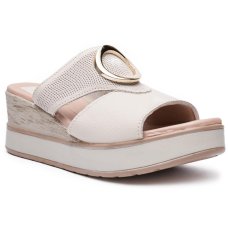 Tamanco Anabela Pegada Detalhes Feminino - Bege
