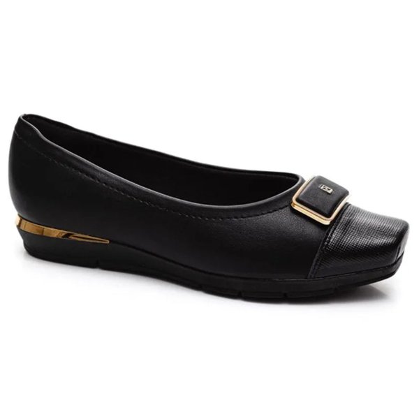 Sapato Piccadilly Salto Baixo Feminino - Preto e Dourado